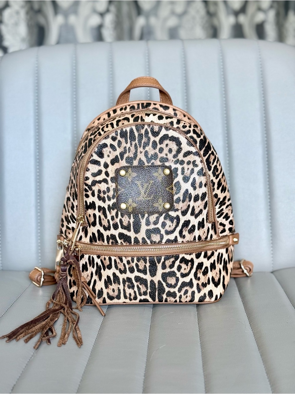 Upcycled Louis Vuitton Leather Leopard Backpack Western Chic Boutique Bag